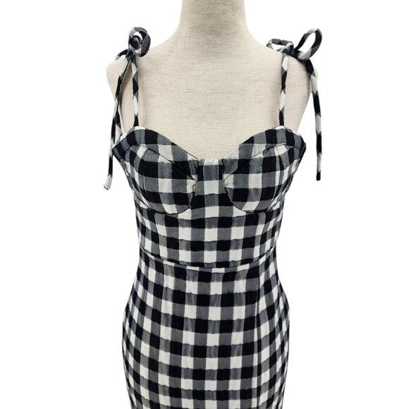 LPA Revolve Womens XS Dress Rachele Checker Black White Tie Strap Mini Party - Picture 3 of 12